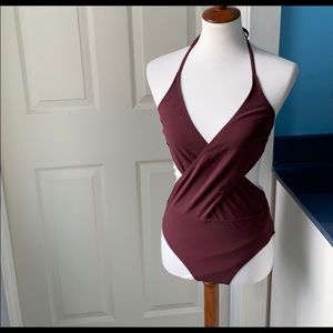 Tory Burch solid wrap one piece swimsuit